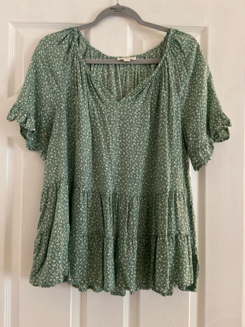 Lucky Brand Sage Green Floral Tiered Blouse